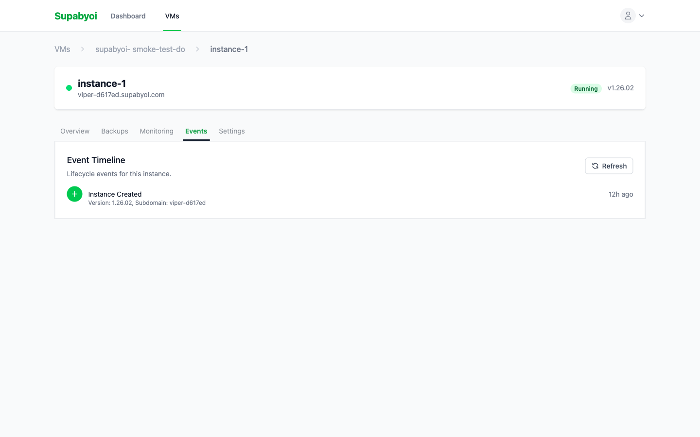 Deployment event timeline showing real-time progress